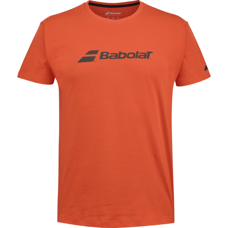 Oranjerood Babolat Exercise T-shirt met donkerblauw Babolat-logo op de borst