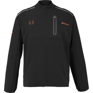 Zwart Babolat Jacket Lebron 2026 met oranje accenten, borstrits en reflecterende strepen