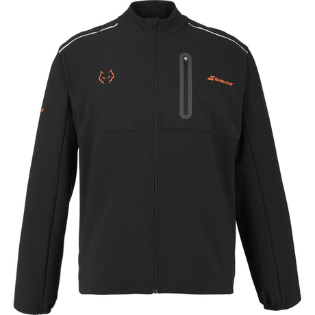 Zwart Babolat Jacket Lebron 2026 met oranje accenten, borstrits en reflecterende strepen
