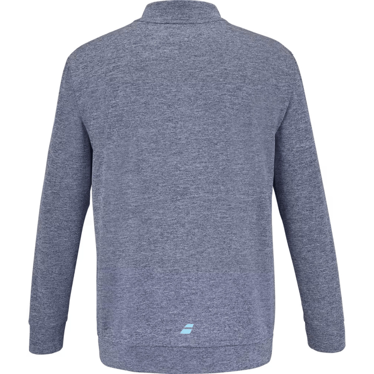 Achterzijde van het donkerblauw gemeleerde Babolat Jacket Lebron met logo onderaan