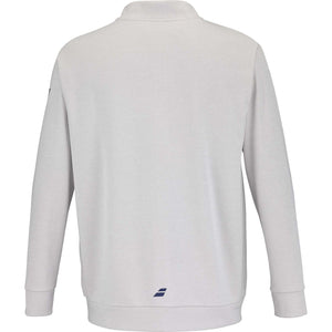 Achterzijde van het lichtgrijze Babolat Jacket Lebron met logo onder aan de rug