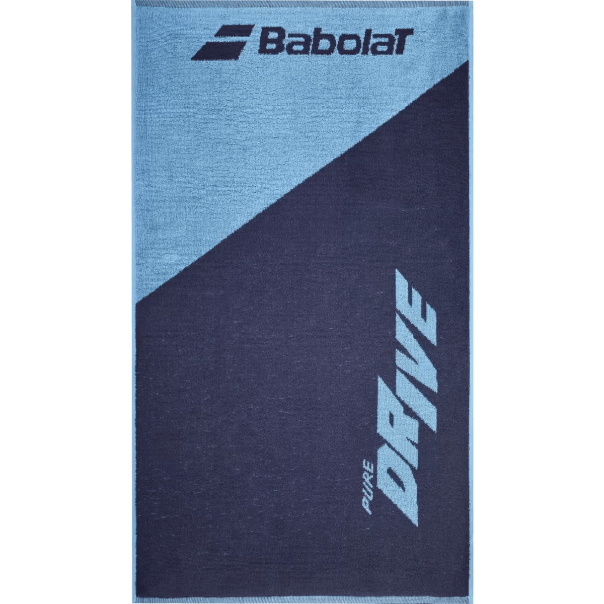Babolat Medium Towel Drive Heritage Blue - lichtblauw en marineblauw gedeelde sporthanddoek met Pure Drive-opdruk