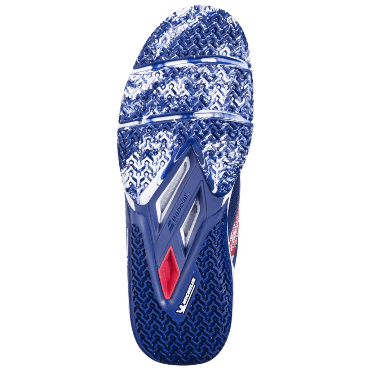 Zool van de Babolat Movea 2 in donkerblauw gemeleerd met wit Babolat-logo