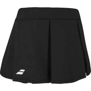 Zwarte Babolat padelrok schuin van voren met zichtbare plooien