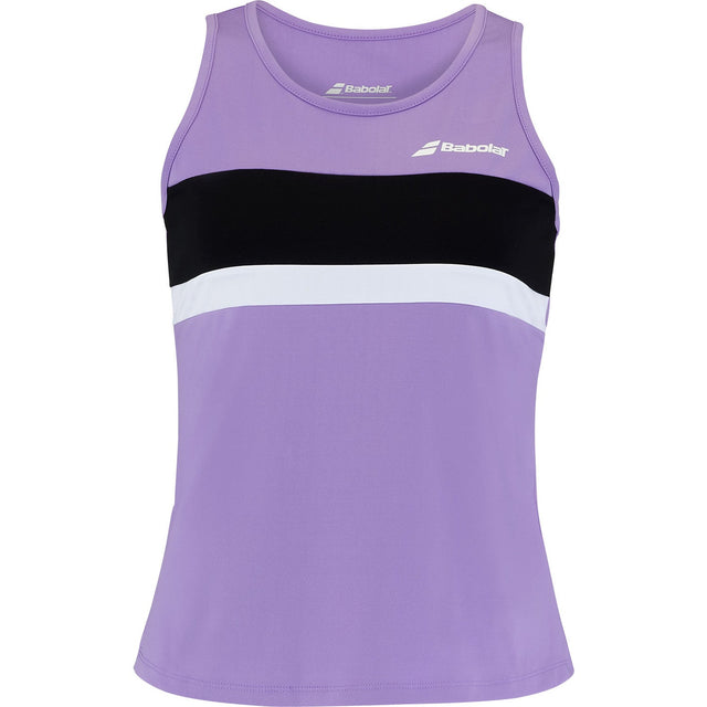 Lila Babolat Padel Tank met zwarte en witte contrastband over de borst, vooraanzicht