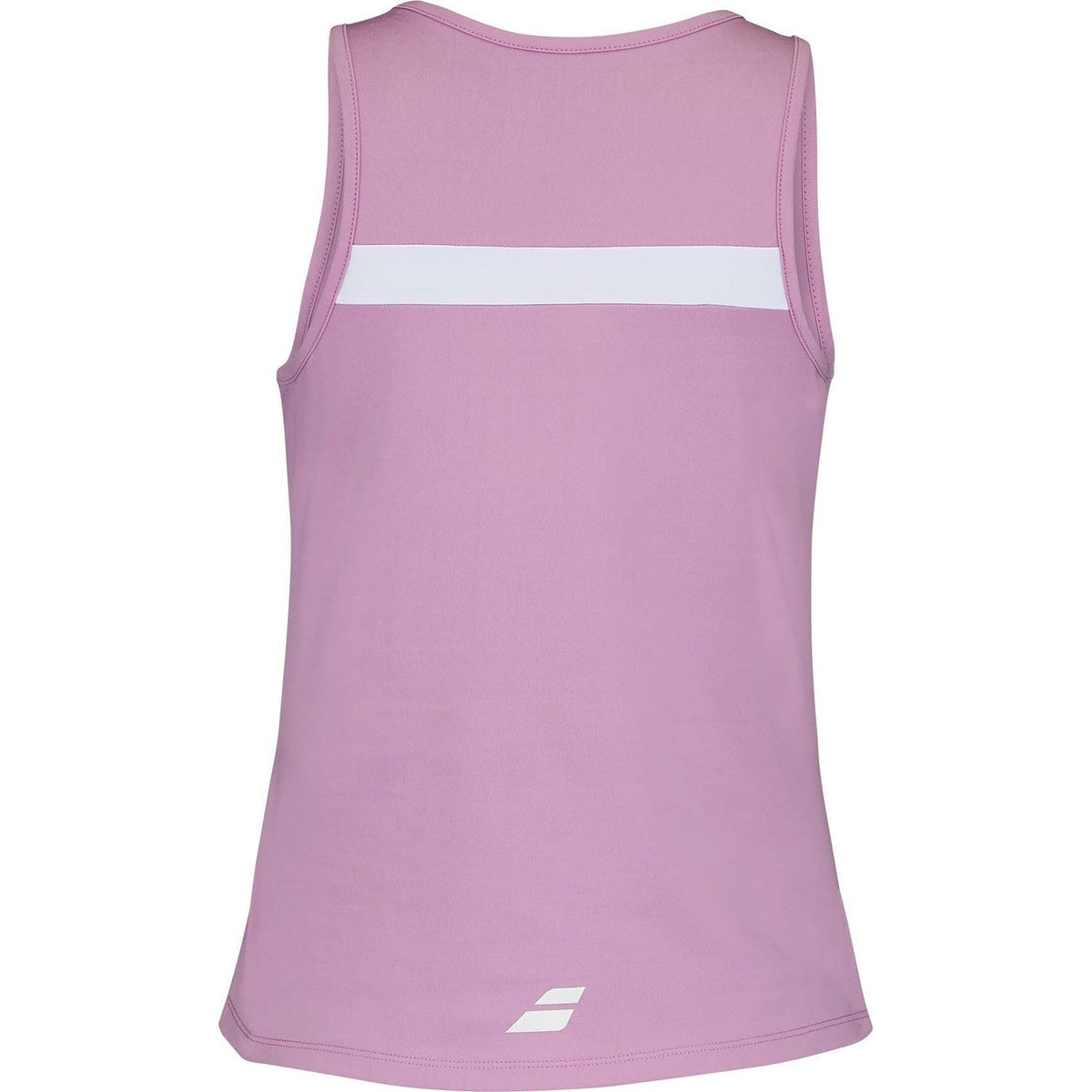 Achterzijde van de Babolat Padel Tank Lilac Chiffon met witte band en logo onder aan de rug
