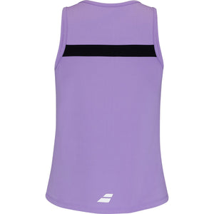 Achterzijde van de lila Babolat Padel Tank met zwarte band en wit logo onderaan