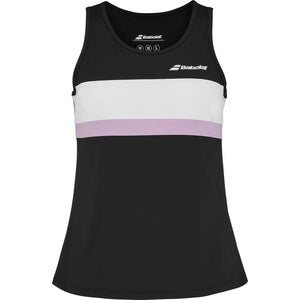 Zwarte Babolat Padel Tank voor dames met witte en lila contrastband over de borst