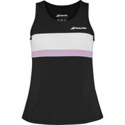 Babolat Padel Tank Black met witte en lila contrastband over de borst, vooraanzicht