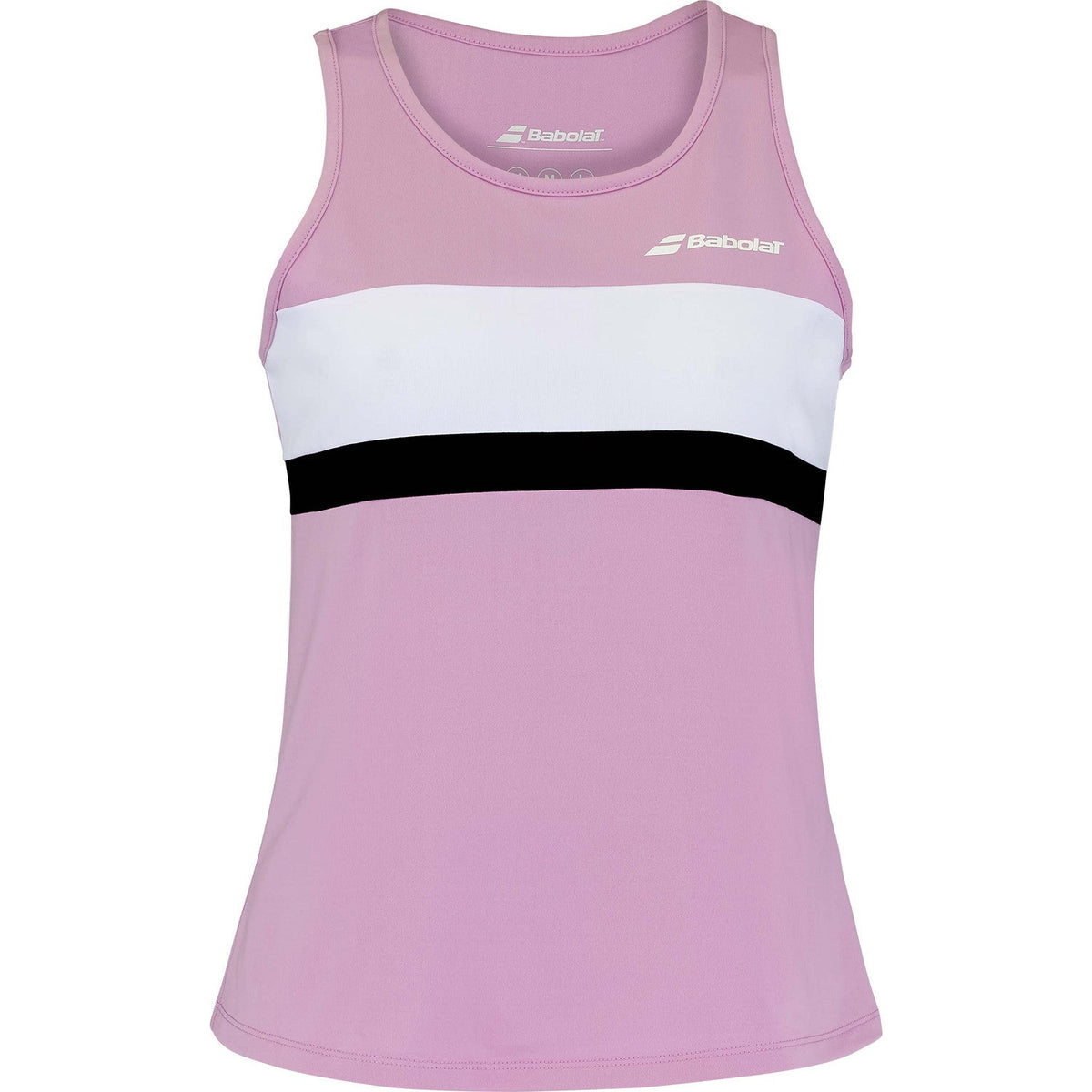 Roze Babolat Padel Tank met witte en zwarte contrastband over de borst, vooraanzicht