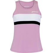 Babolat Padel Tank Lilac Chiffon met witte en zwarte contrastband over de borst, vooraanzicht