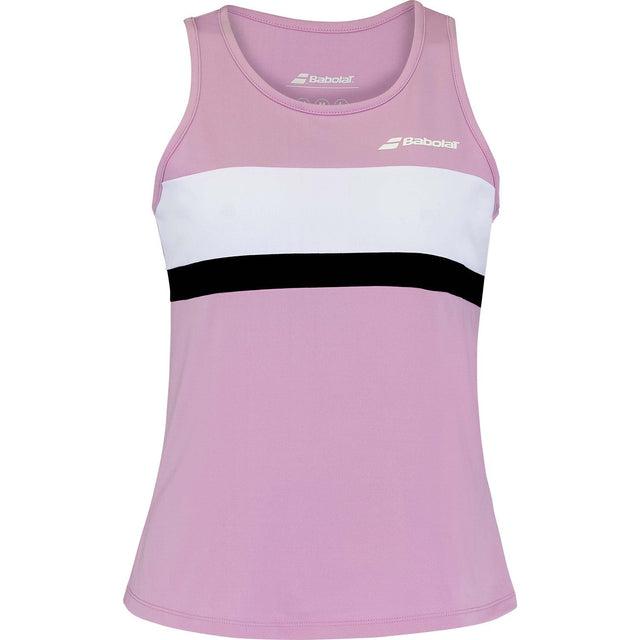 Babolat Padel Tank Lilac Chiffon met witte en zwarte contrastband over de borst, vooraanzicht
