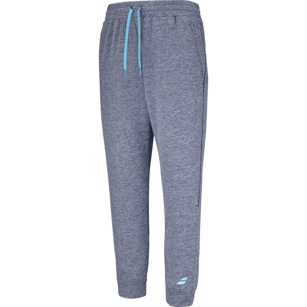 Schuin vooraanzicht van de Babolat Pant Lebron Estate Blue met geribde enkelboorden