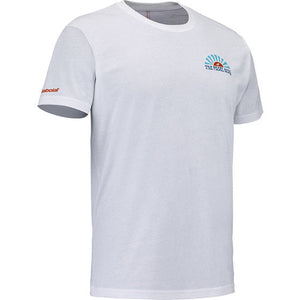 Babolat Perf Cotton T-Shirt 2026 White schuin met oranje Babolat-logo op de mouw