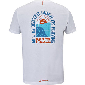 Achterzijde van het Babolat Perf Cotton T-Shirt 2026 White met grote padelprint