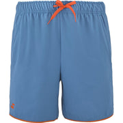Blauwe Babolat Perf Short met oranje trekkoord en oranje bies onderaan de pijpen