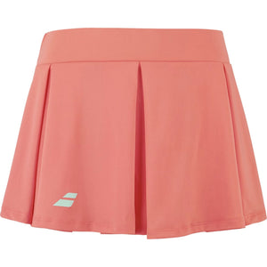 Zalmroze Babolat Perf Skirt voor dames met plooien en wit Babolat-logo aan de zijkant