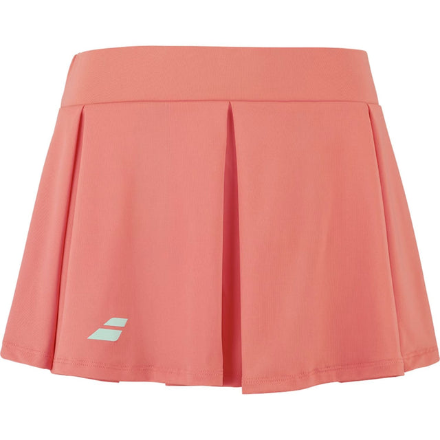 Zalmroze Babolat Perf Skirt voor dames met plooien en wit Babolat-logo aan de zijkant