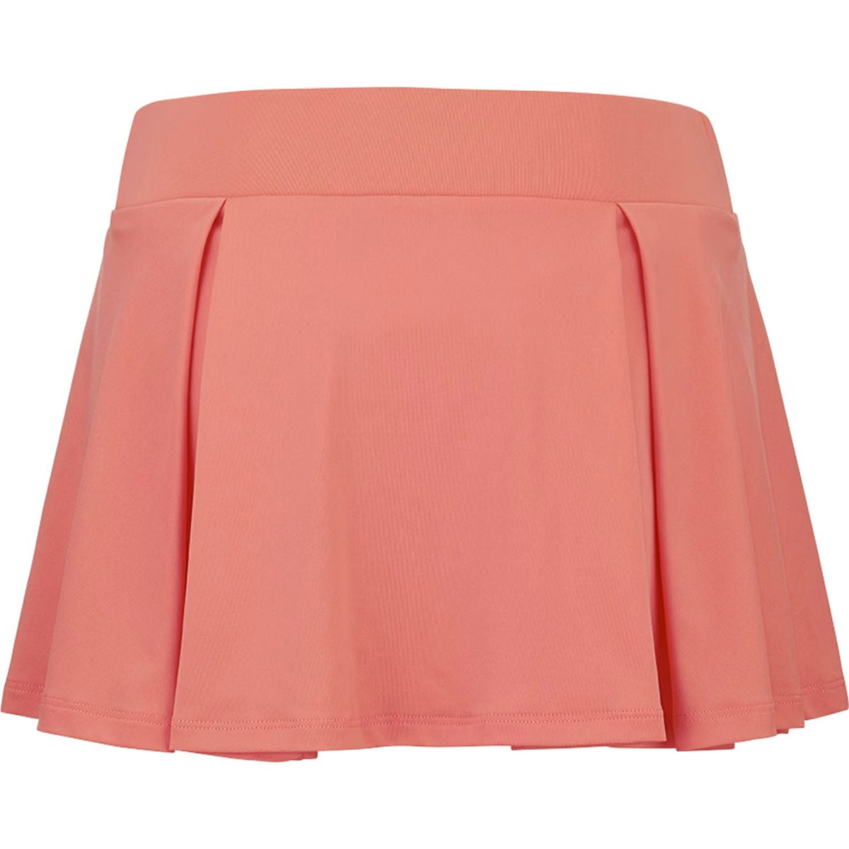 Achterzijde van de zalmroze Babolat Perf Skirt met brede tailleband en plooirok