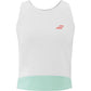 Witte Babolat Perf Tank voor dames met mintgroene onderrand en roze logo op de borst