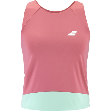 Roze Babolat Perf Tank met mintgroene onderrand en wit Babolat-logo op de borst