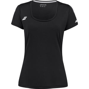 Zwart Babolat Play Cap Sleeve Top voor dames met wit logo en ronde halsuitsnijding