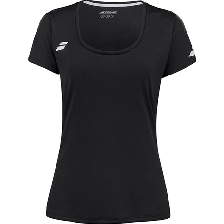 Zwart Babolat Play Cap Sleeve Top voor dames met wit logo en ronde halsuitsnijding