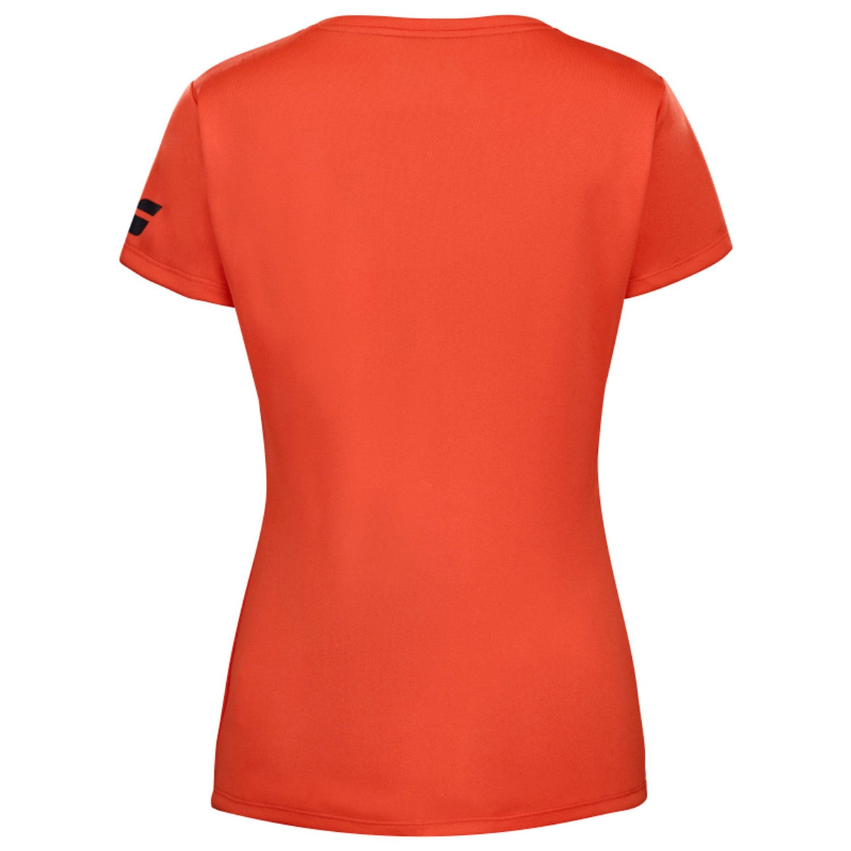Achterzijde van de oranjerode Babolat Play Cap Sleeve Top W met korte kapmouwen