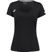 Zwart Babolat Play Cap Sleeve Top voor dames met wit logo en ronde halsuitsnijding
