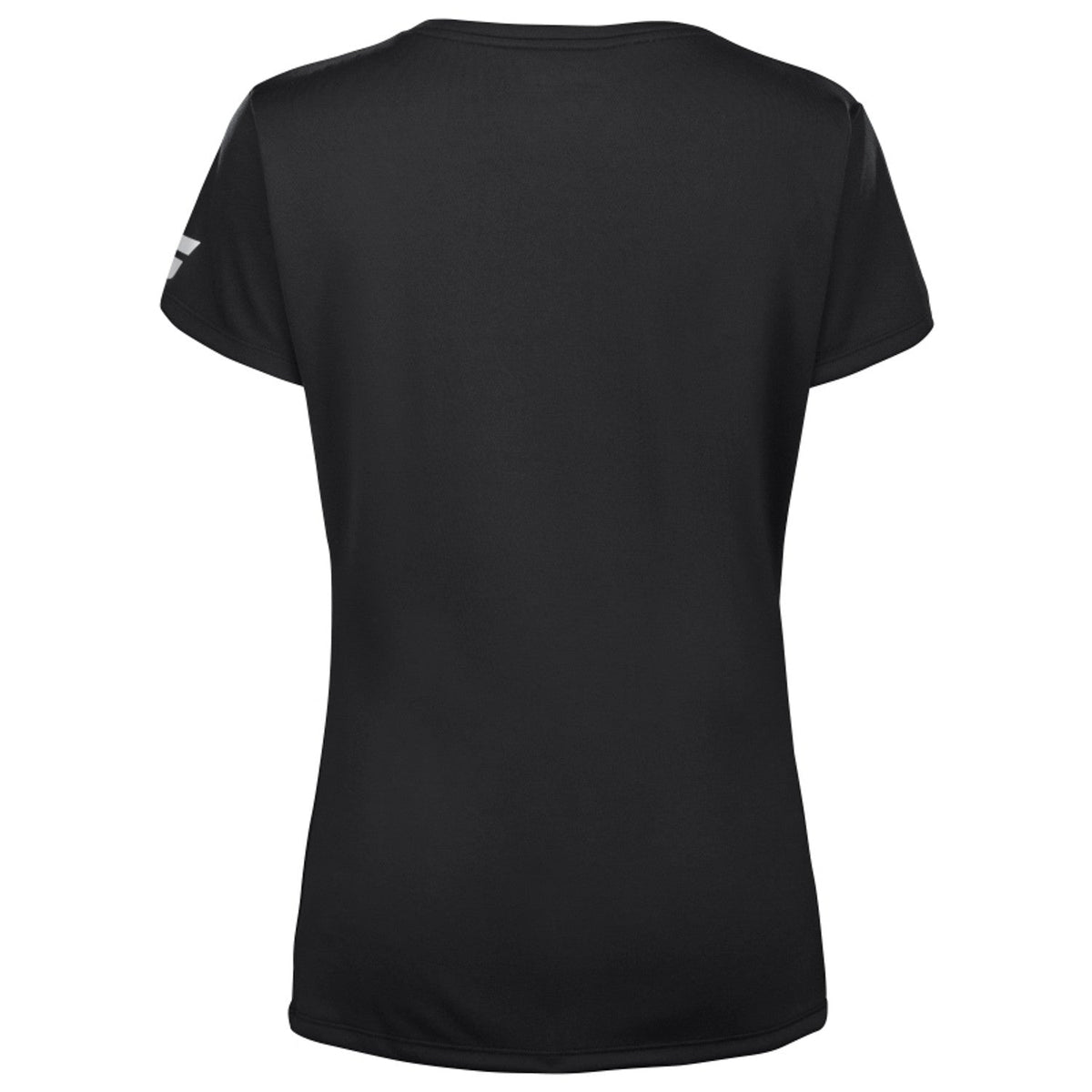 Achterzijde van de zwarte Babolat Play Cap Sleeve Top W met korte kapmouwen