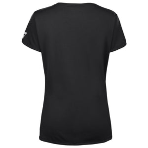 Achterzijde van de zwarte Babolat Play Cap Sleeve Top W met korte kapmouwen