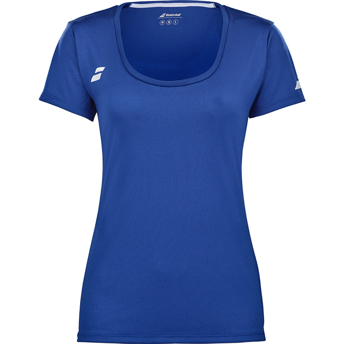 Blauwe Babolat Play Cap Sleeve Top voor dames met witte streepjes op de schouders