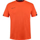 Oranjerood Babolat Play Crew Neck T-shirt met donkerblauwe halsboord en mouwboorden