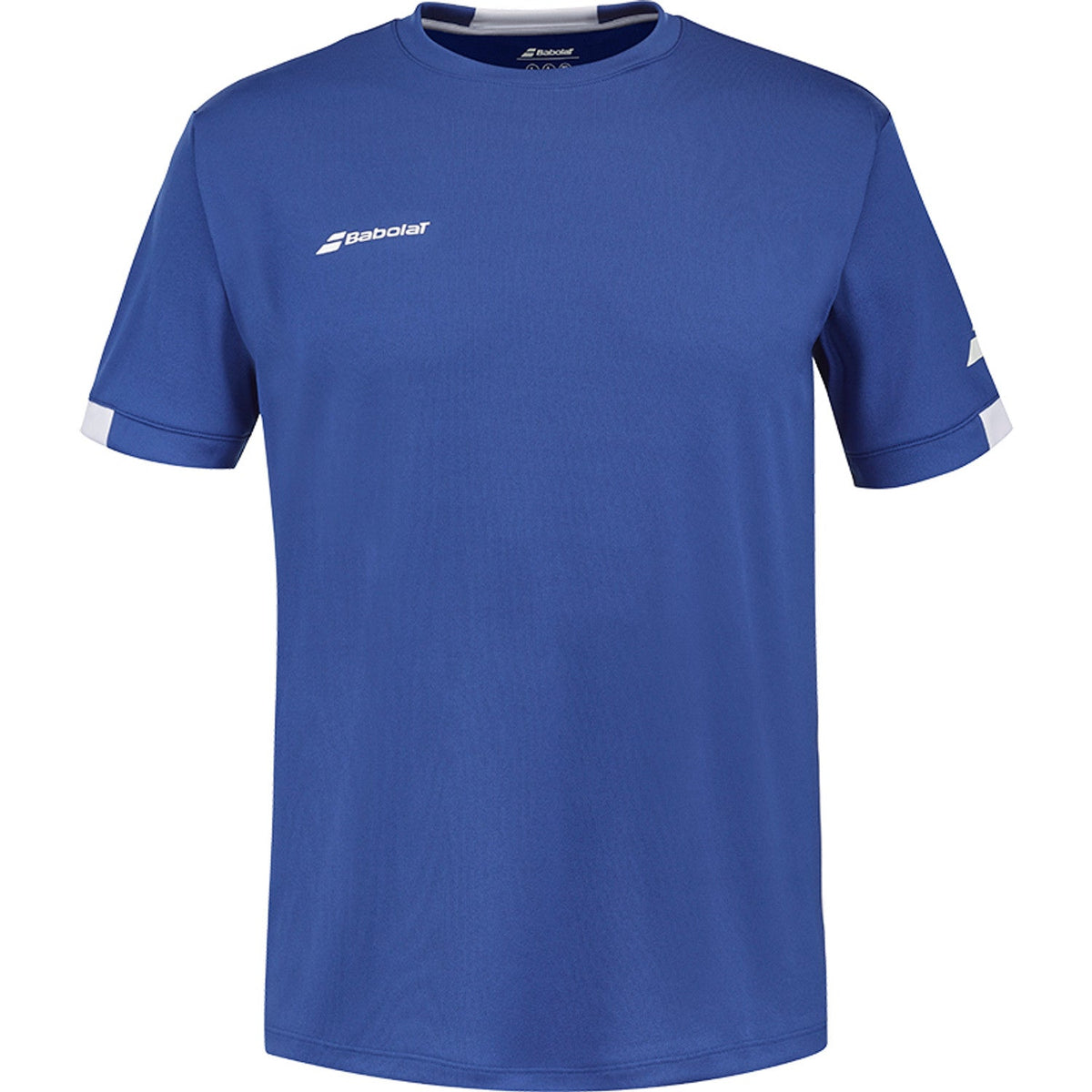 Blauw Babolat Play Crew Neck T-shirt met witte mouwboorden en wit logo op de borst