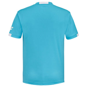 Turquoise Babolat Play Crew Neck T-shirt met witte halsboord en effen turquoise pand