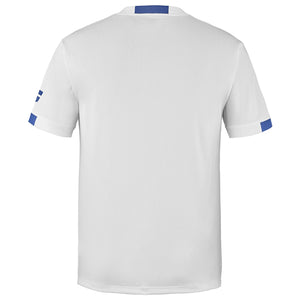 Wit Babolat Play Crew Neck T-shirt met blauwe mouwboorden en effen middenpand