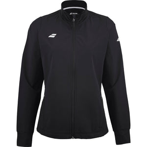 Zwart Babolat Play Jacket voor dames met wit Babolat-logo op de borst en rits