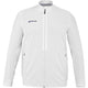 Wit Babolat Play Jacket met volledige rits, opstaande kraag en blauw logo op de borst