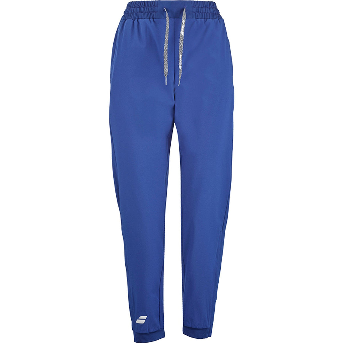 Blauwe Babolat Play Pant voor dames met wit trekkoord en elastische enkelboorden