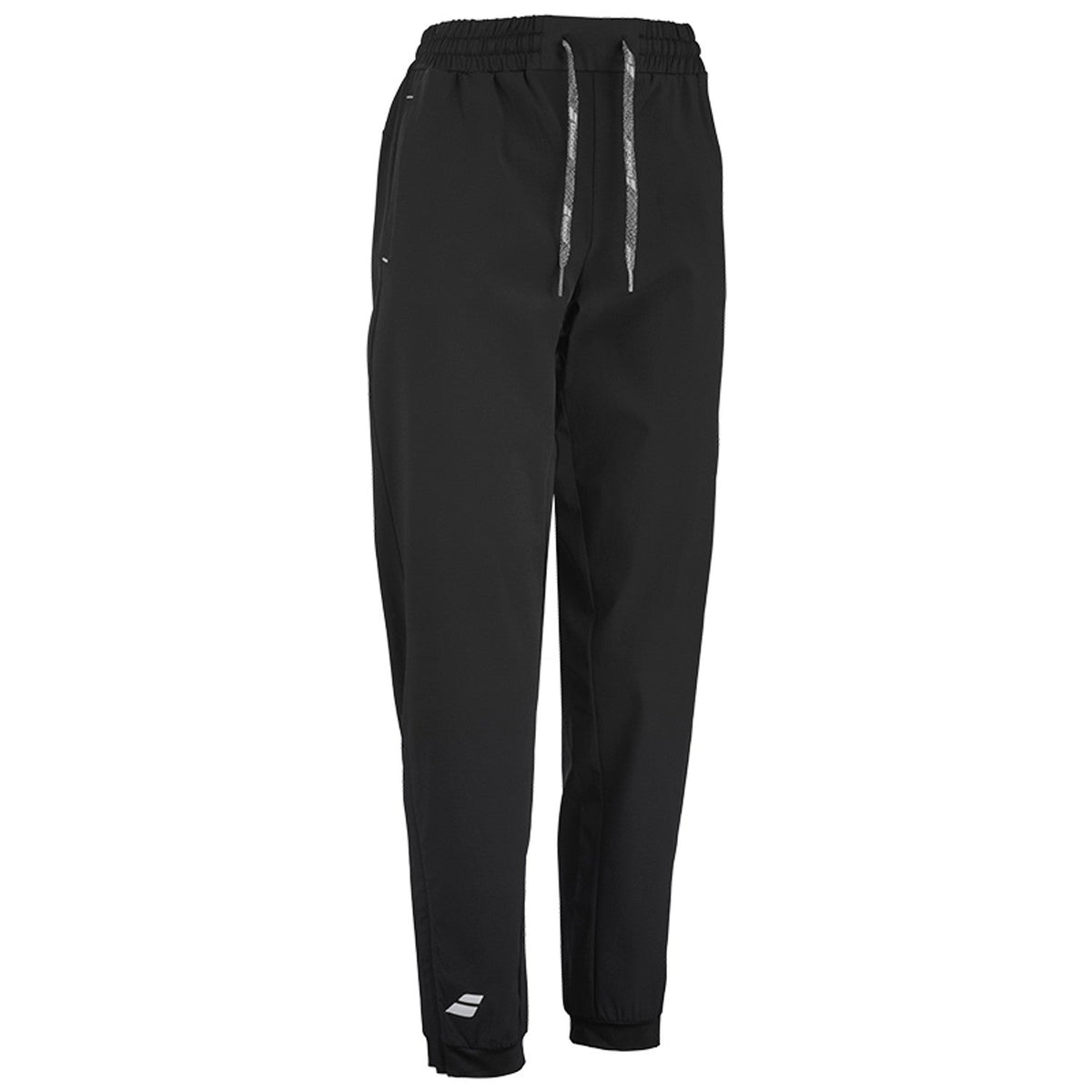 Zwarte Babolat Play Pant W van opzij met steekzak en elastische tailleband