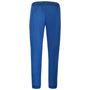 Achterzijde van de blauwe Babolat Play Pant met elastische taille en rechte pijpen