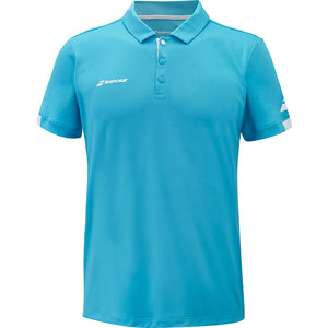 Turquoise Babolat Play Polo met knoopsluiting en witte biezen op de mouwboorden
