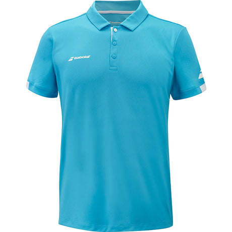 Turquoise Babolat Play Polo met knoopsluiting en witte biezen op de mouwboorden