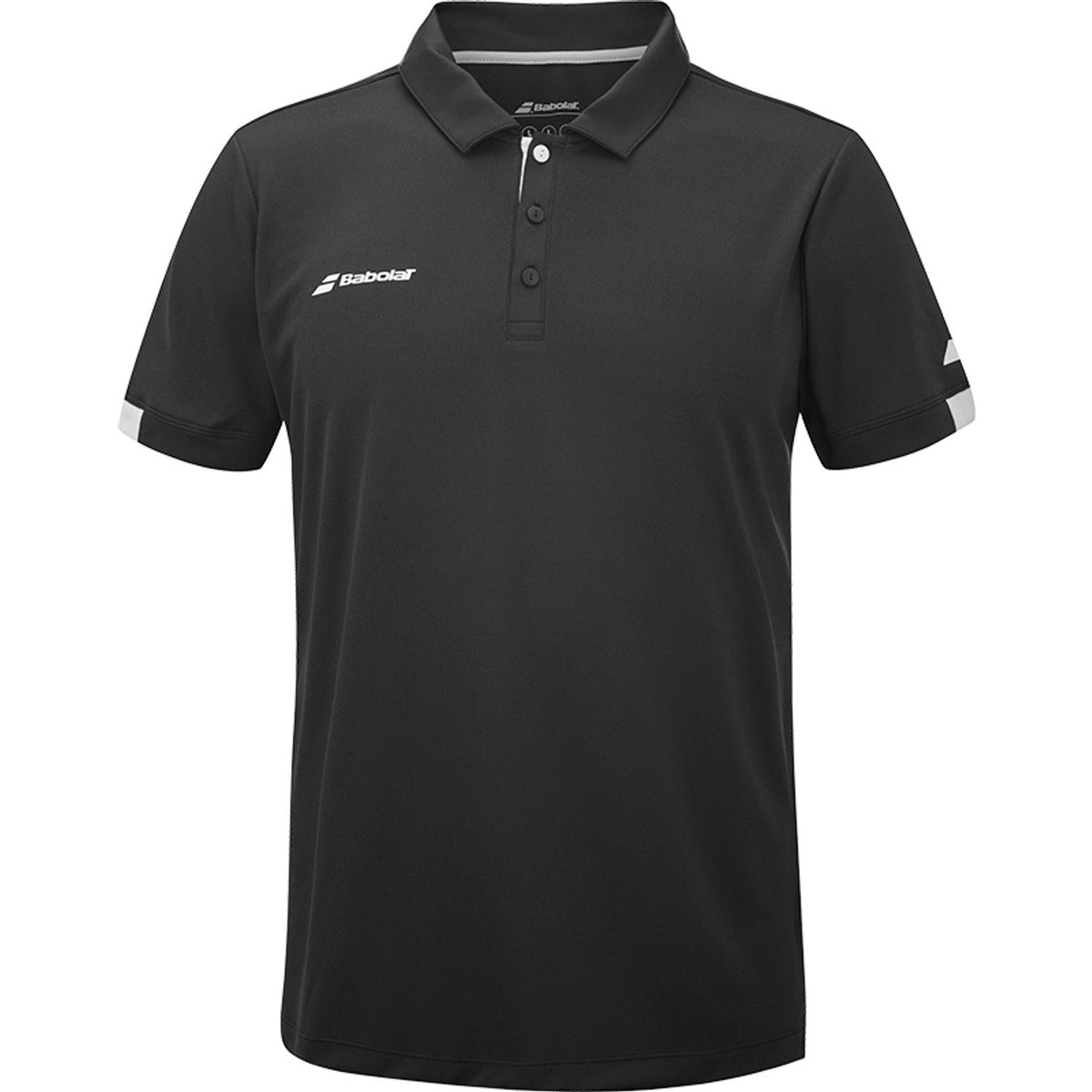 Zwarte Babolat Play Polo met knoopsluiting en witte biezen op de mouwboorden