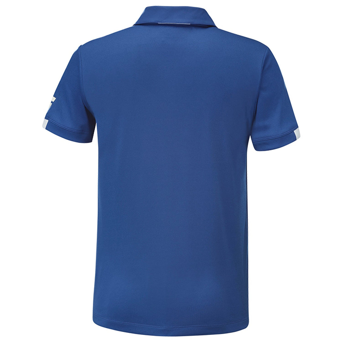Achterzijde van de blauwe Babolat Play Polo met kraag en witte mouwboorden