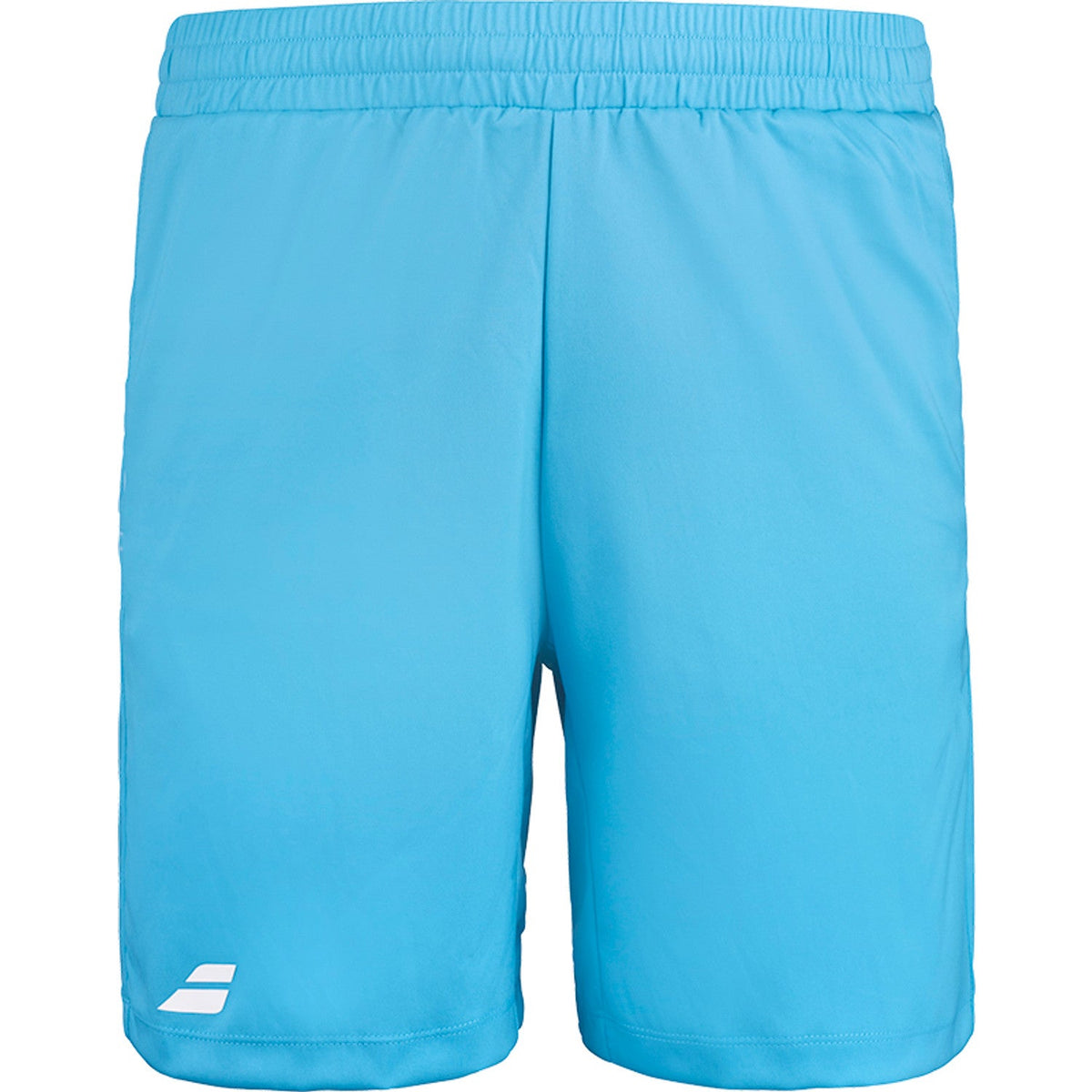 Turquoise Babolat Play short met wit logo op de pijp, plat vooraanzicht