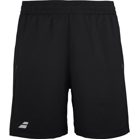 Zwarte Babolat Play short met wit logo onderaan de pijp, vooraanzicht