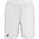 Witte Babolat Play short met donkerblauw logo op de pijp, vooraanzicht