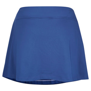 Achterzijde van de blauwe Babolat Play Skirt met effen uitlopende rok en tailleband