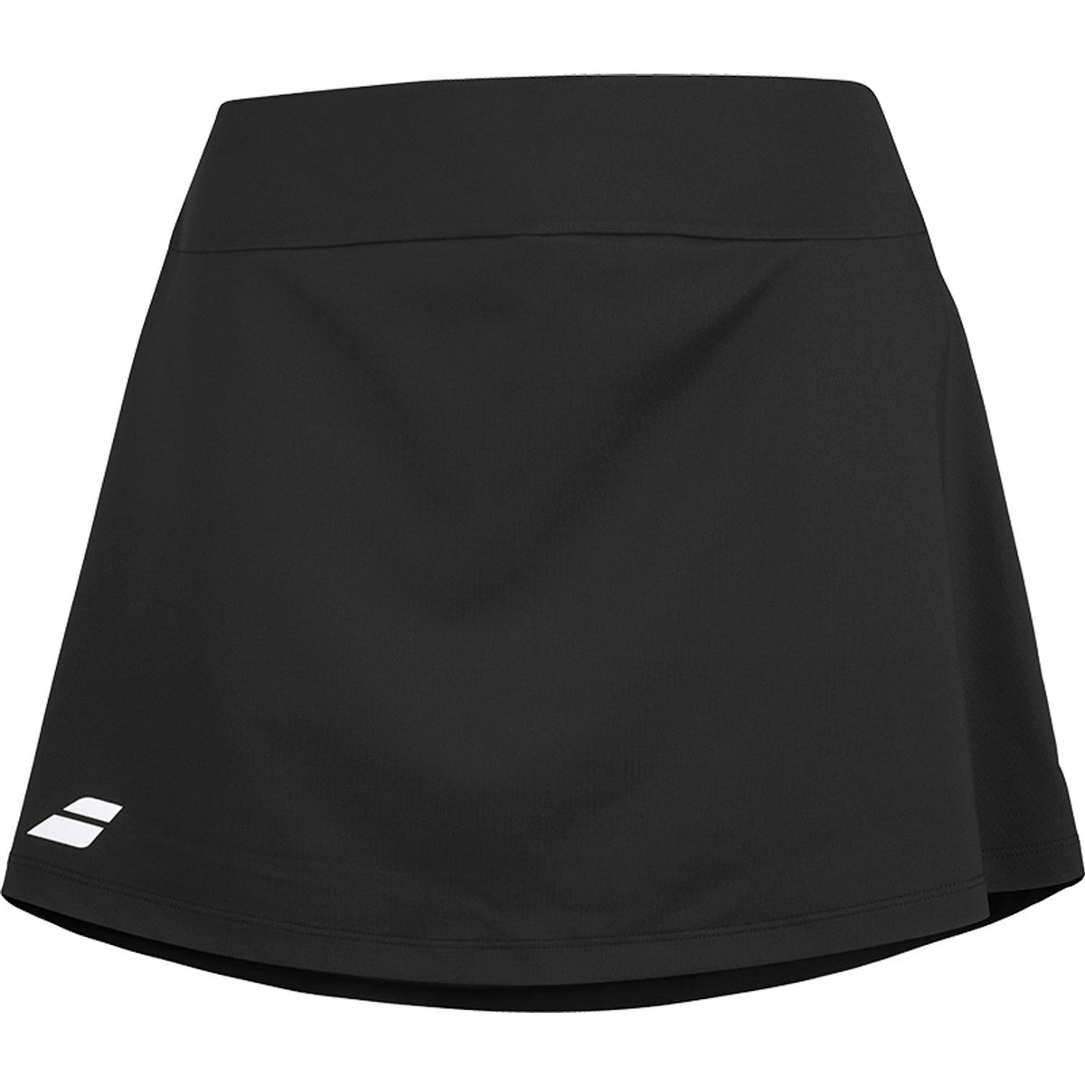 Zwarte Babolat Play Skirt met brede tailleband en wit logo aan de zijkant
